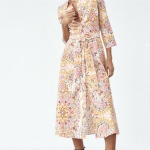 Zara Floral Paisley Midi Dress Size Medium